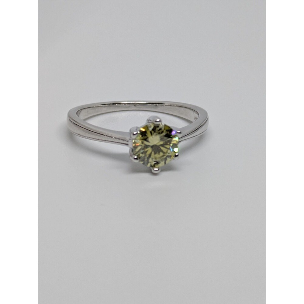 New Lemon Yellow 1ctw Moissanite Size 8 White Gold Tone Ring W/ GRA Certificate.